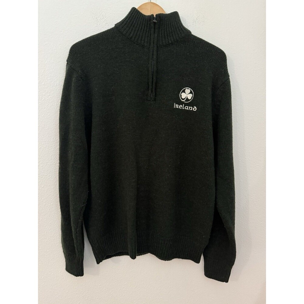 Traditional Craft Heritage Wool Blend Sweater Men 1/4 Zip Embroidered Ireland L